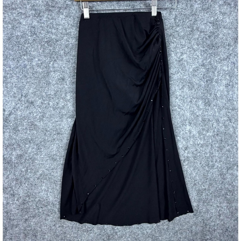 Weissman Black Draped Maxi Skirt with Side Beading